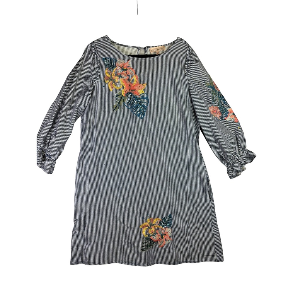 Philosophy Republic Clothing Floral Embroidered Striped Shift Dress Blue White L - Picture 3 of 12